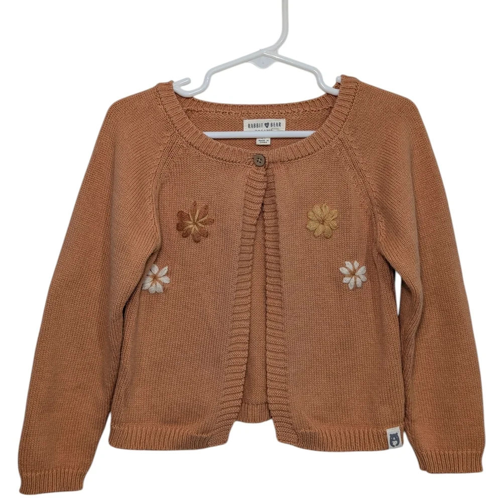 Rabbit + Bear Organic Cotton Floral Cardigan & Dress Bundle Girls 3T Orange Tan